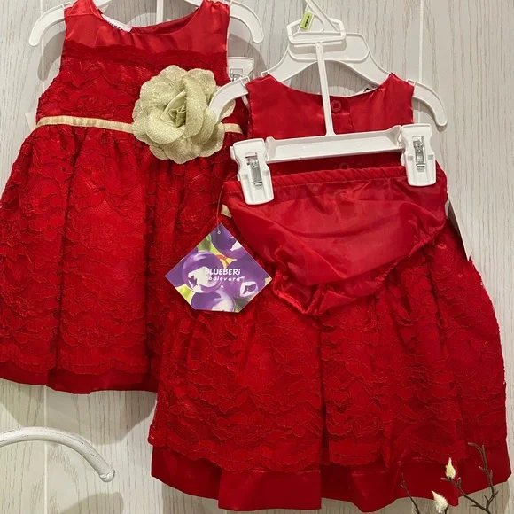 Blueberi Boulevard Red Lace Dress Size 3/6Months Brand New With Tags.